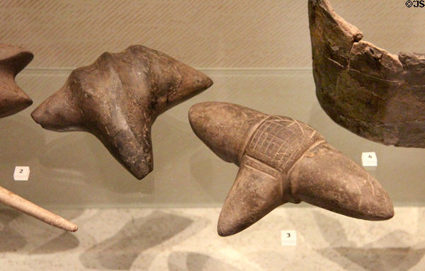 Carved stone objects (3100-2500 BCE) from Quoyness & Skara Brae at National Museum of Scotland. Edinburgh, Scotland.