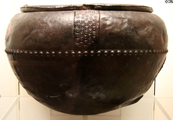 Bronze offering cauldron with Pictish design from Kincardine Moss at National Museum of Scotland. Edinburgh, Scotland.
