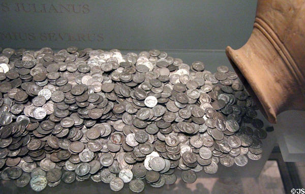Falkirk silver coin hoard at National Museum of Scotland. Edinburgh, Scotland.