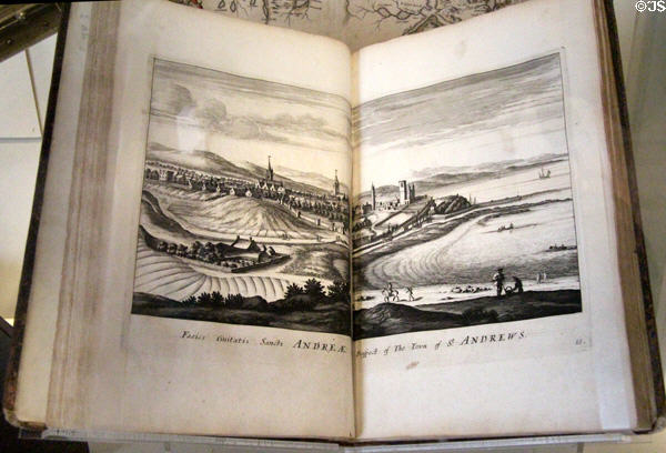 View of town of St Andrews from book of engravings Theatrum Scotiae (1693) by John Slezer at National Museum of Scotland. Edinburgh, Scotland.