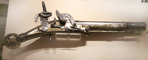 Lowland Scottish belt flintlock pistol (1645) at National Museum of Scotland. Edinburgh, Scotland.