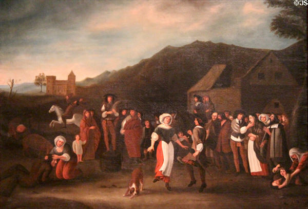 Village Dance or Lowland Wedding painting (17thC) after de Witt at National Museum of Scotland. Edinburgh, Scotland.