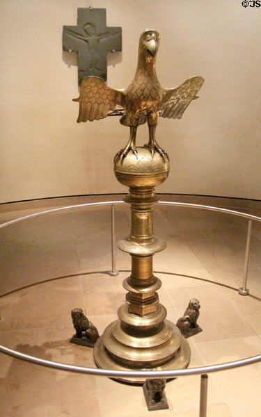 Brass eagle lectern thought to have belonged to Holyrood Abbey (early 16thC) made in England at National Museum of Scotland. Edinburgh, Scotland.