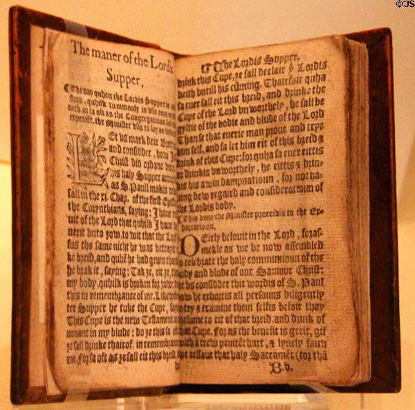 Church of Scotland People's Book or Book of Common Order (1578) at National Museum of Scotland. Edinburgh, Scotland.