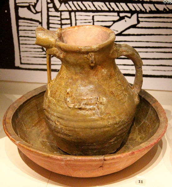 Ceramic ewer & basin from Bothwell Castle of Lanarkshire at National Museum of Scotland. Edinburgh, Scotland.