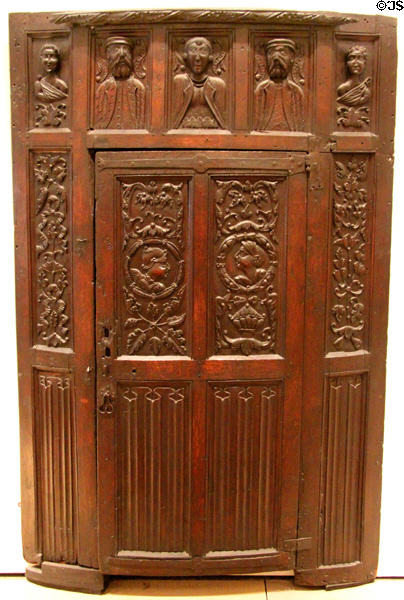 Oak door carved with Renaissance & Gothic features from Leith, Scotland at National Museum of Scotland. Edinburgh, Scotland.