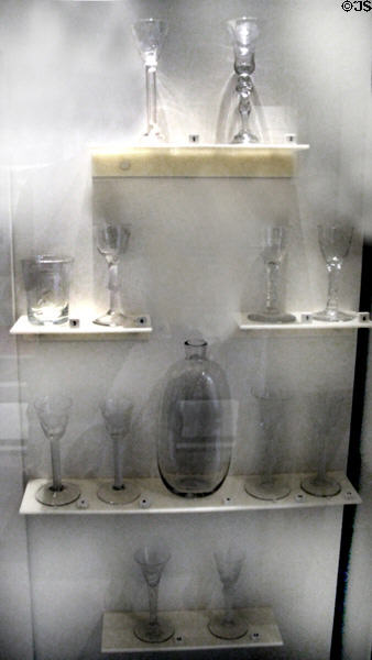 Drinking glasses (1700s) used in secret ceremonies in support of Jacobite Stuart claims to throne at National Museum of Scotland. Edinburgh, Scotland.