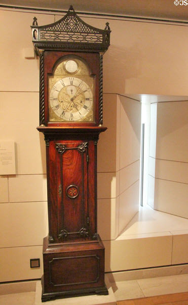 Longcase clock in Chinese Chippendale style (c1775) by John Hamilton of Glasgow at National Museum of Scotland. Edinburgh, Scotland.