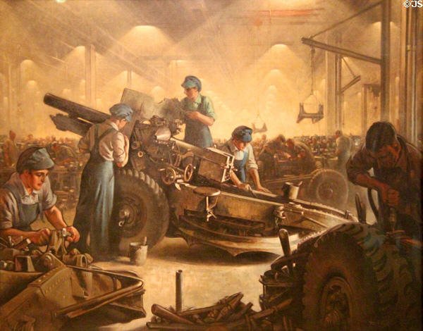 Women Munitions Workers at Weir's of Cathcart painting (1940s) by Tom Purvis at National Museum of Scotland. Edinburgh, Scotland.