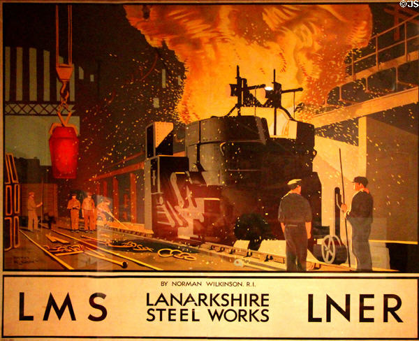 Poster of Lanarkshire Steelworks for LMS & LNER railways (c1935) by Norman Wilkinson at National Museum of Scotland. Edinburgh, Scotland.