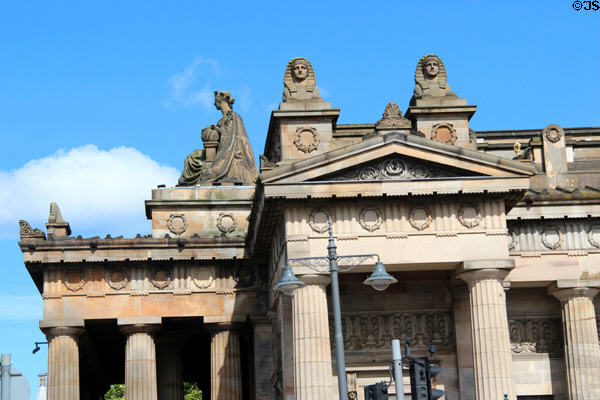Neoclassical sculpture atop Royal Scottish Academy building. Edinburgh, Scotland.