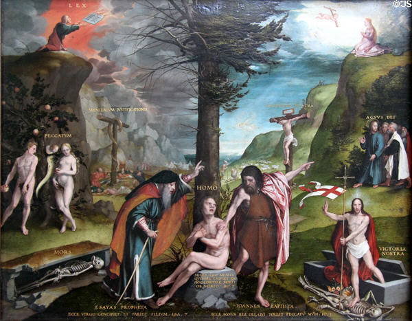 Allegory of Old & New Testaments painting (c1526) by Hans Holbein the Younger at National Gallery of Scotland. Edinburgh, Scotland.
