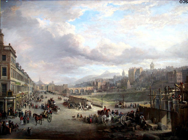 Princes Street in Edinburgh with start of building of Royal Institution painting (1825) by Alexander Nasmyth at National Gallery of Scotland. Edinburgh, Scotland.
