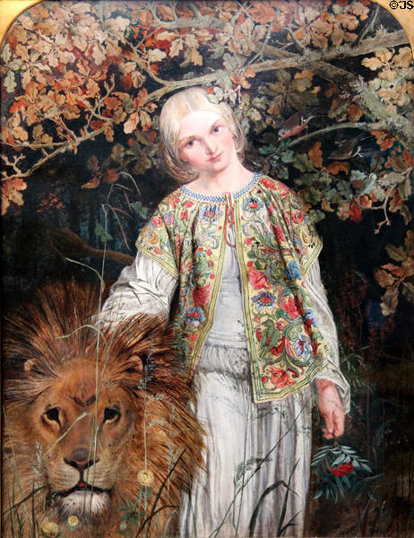 Una & the Lion painting (1860) by William Bell Scott at National Gallery of Scotland. Edinburgh, Scotland.