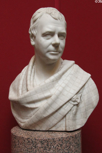 Sir Walter Scott marble bust (after 1820) by studio of Sir Francis Chantrey at National Gallery of Scotland. Edinburgh, Scotland.