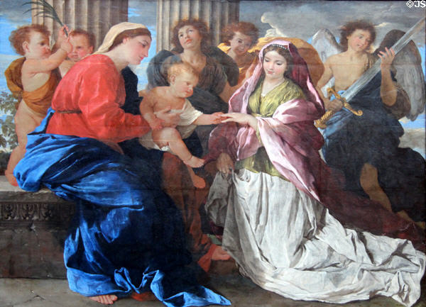Mystic Marriage of St Catherine painting (c1629) by Nicolas Poussin at National Gallery of Scotland. Edinburgh, Scotland.