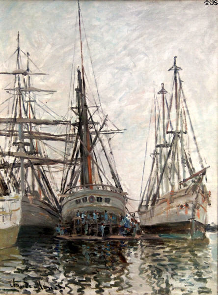 Boats in Harbor painting (1873) by Claude Monet at National Gallery of Scotland. Edinburgh, Scotland.