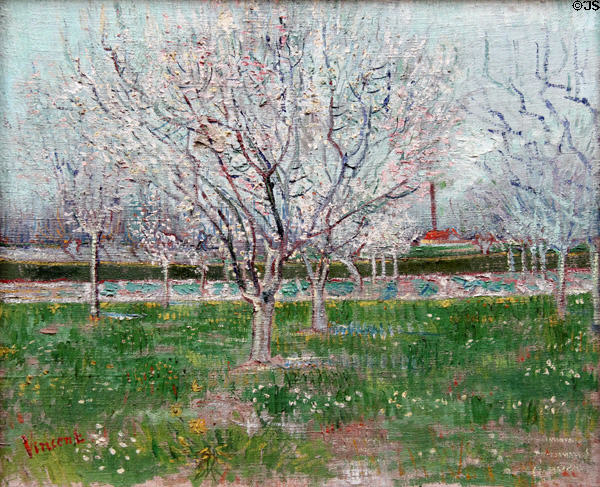 Orchard in Blossom (Plum Trees) Arles painting (1888) by Vincent van Gogh at National Gallery of Scotland. Edinburgh, Scotland.