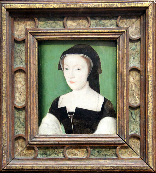 Mary of Guise (1515-60) (Queen of King James V of Scotland & mother of Mary Queen of Scots) portrait in Renaissance frame (c1537) by Corneille de Lyon at National Portrait Gallery of Scotland. Edinburgh, Scotland.
