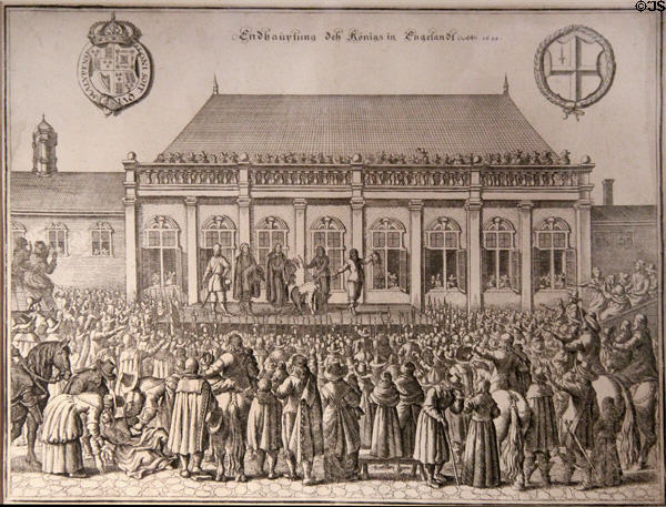 Execution of Charles I engraving (1649) by a German artist at National Portrait Gallery of Scotland. Edinburgh, Scotland.