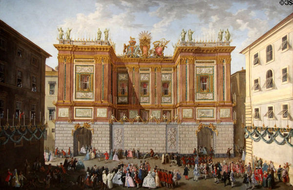 Prince James III receiving his son Cardinal Prince Henry in front of Palazzo del Re (1747-8) by Paolo Monaldi; Pubalacci; Silvestri at National Portrait Gallery of Scotland. Edinburgh, Scotland.
