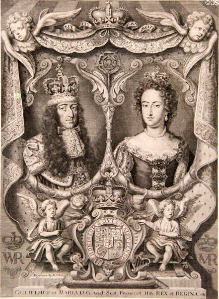 William & Mary, King & Queen of England, Scotland, France & Ireland engraving (1690) by Robert White at National Portrait Gallery of Scotland. Edinburgh, Scotland.