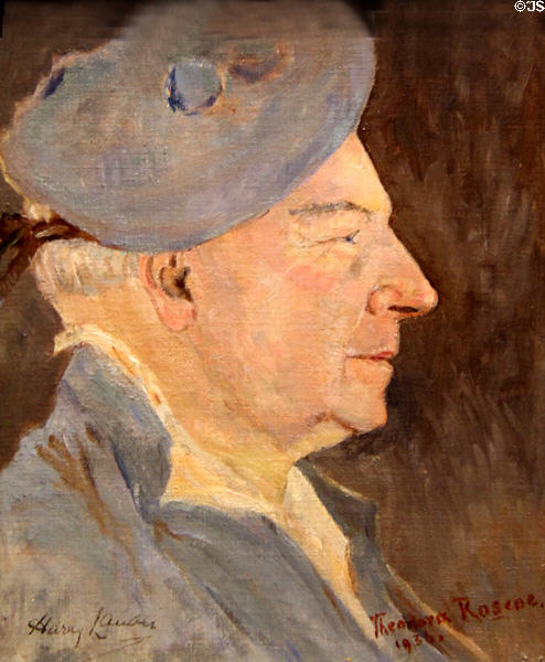 Sir Harry Lauder portrait (1936) by Theodora Roscoe at National Portrait Gallery of Scotland. Edinburgh, Scotland.