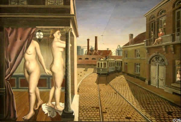 Street of Trams painting (1938-9) by Paul Delvaux at Scottish National Gallery of Modern Art Dean Gallery. Edinburgh, Scotland.