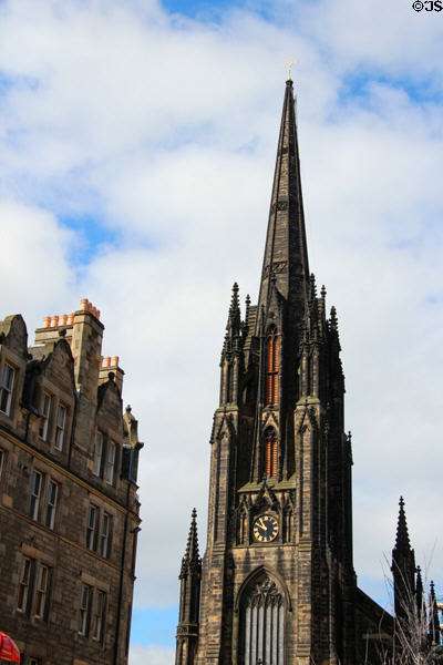 Spire of The Hub (originally Church of Scotland) (1845) on Royal Mile. Edinburgh, Scotland.