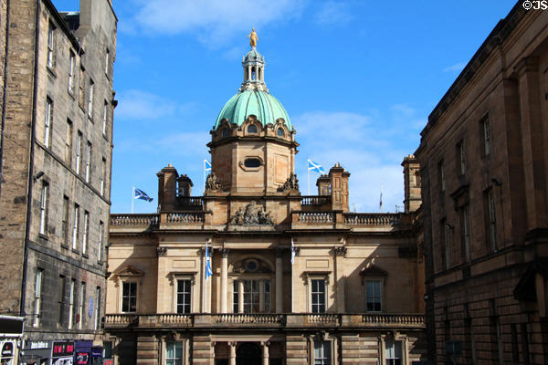 Former Head Office of Bank of Scotland (1806) off Royal Mile on Bank Street. Edinburgh, Scotland. Architect: Robert Reid & Richard Crichton.