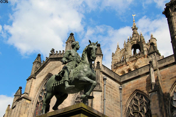 Equestrian statue of Charles II beside St Giles Cathedral. Edinburgh, Scotland.