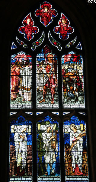 Pre-Raphaelite memorial stained glass window (1886) by Sir Edward Burne-Jones made by William Morris at St Giles Cathedral. Edinburgh, Scotland.