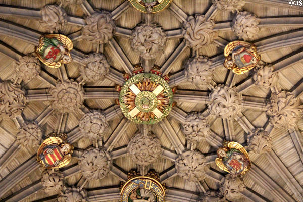 Ceiling details in Thistle Chapel at St Giles Cathedral. Edinburgh, Scotland.