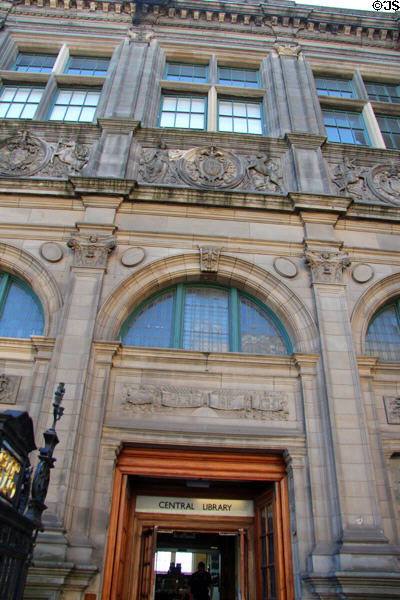 Entrance portal of Central Library (1887-90) (George IV Bridge St.). Edinburgh, Scotland.