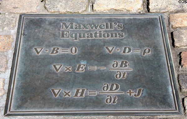 James Clerk Maxwell equations at base of his statue on George Street. Edinburgh, Scotland.