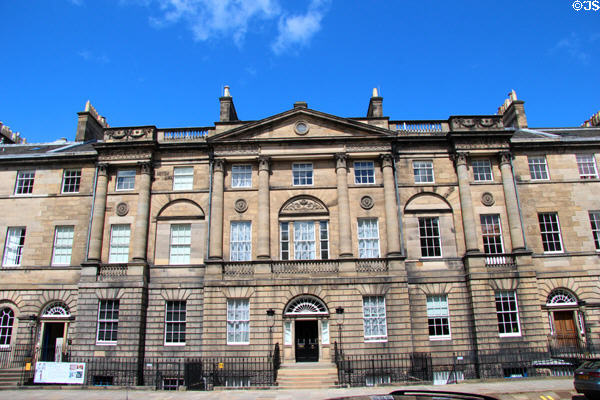 Row of Georgian-style classical houses (1792) along north side of Charlotte Square built by individuals to unified symmetrical design. Edinburgh, Scotland. Architect: Robert Adam.