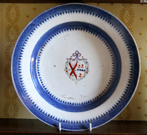 Chinese export porcelain plate in bedchamber at Georgian House museum. Edinburgh, Scotland.