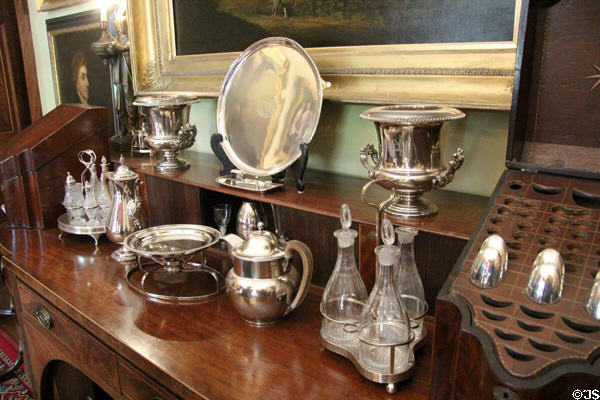 Sideboard with silver in dining room at Georgian House museum. Edinburgh, Scotland.
