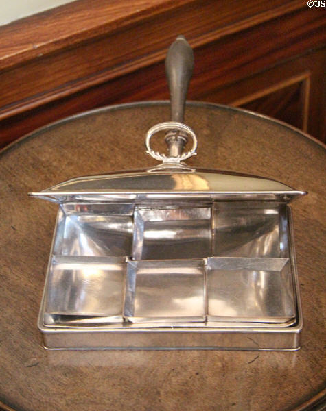 English Old Sheffield Plate cheese toaster (c1800) in dining room at Georgian House museum. Edinburgh, Scotland.