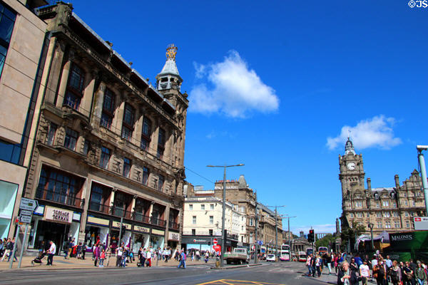 Princes Street with former Forsyth's department store & Balmoral Hotel tower. Edinburgh, Scotland.