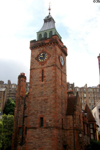 Clock town of Well Court in Dean Village. Edinburgh, Scotland.