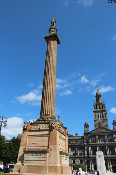 Walter Scott Memorial Column (1837) by David Rhind with statue by John Greenshields (executed by A. Handyside Ritchie) in George Square. Glasgow, Scotland.