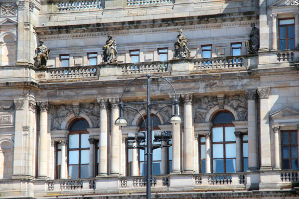 Central facade of Glasgow City Chambers (1888) with sculptures by John Mossman & George Lawson. Glasgow, Scotland. Architect: William Young.