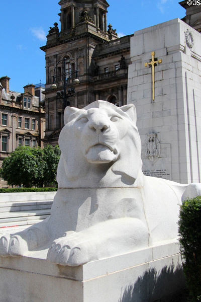 Marble lion on George Square Cenotaph (1921-4) by Ernest Gillick. Glasgow, Scotland.