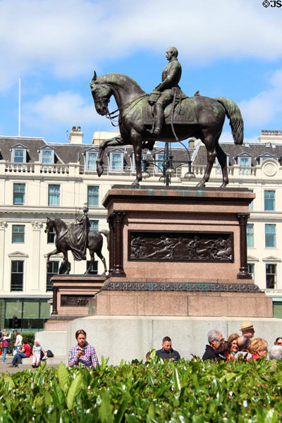 Bronze equestrian statue of Prince Albert (1866) by Baron Carlo Marochetti (on George Square). Glasgow, Scotland.