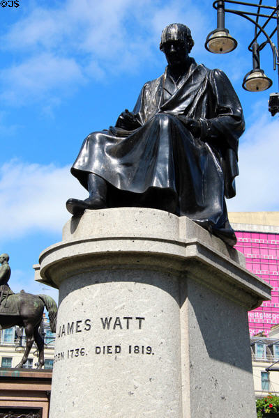 Seated bronze statue of James Watt (1832) by Francis Chantrey (on George Square). Glasgow, Scotland.