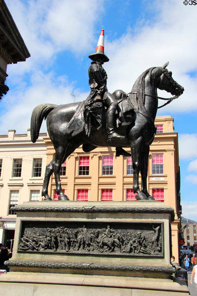 Duke of Wellington Equestrian Statue (1844) by Baron Carlo Marochetti (before GOMA on Royal Exchange Square). Glasgow, Scotland.