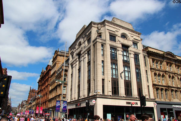 Buchanan St. Mall with white department store (1929 & 1938) at corner of Argyle St. Glasgow, Scotland.