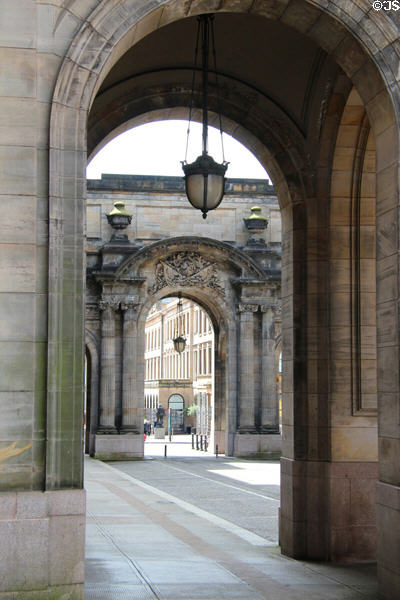 Passageway through Glasgow City Chambers off George Street. Glasgow, Scotland.