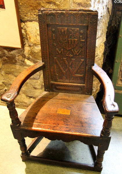 Aberdeenshire Burgher's oak marriage chair (1635) at Provand's Lordship. Glasgow, Scotland.